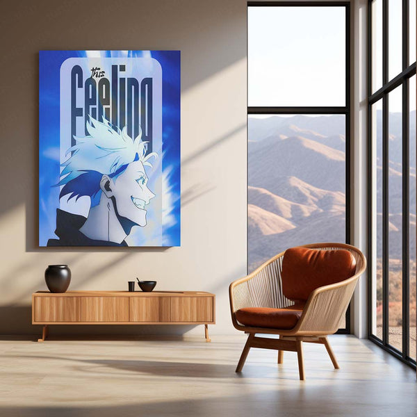 Anime Metal Poster | Satoru Gojo This Feeling Metal Poster | Jujutsu Kaisen Anime Wall Art | Blue Sorcerer Metal Print