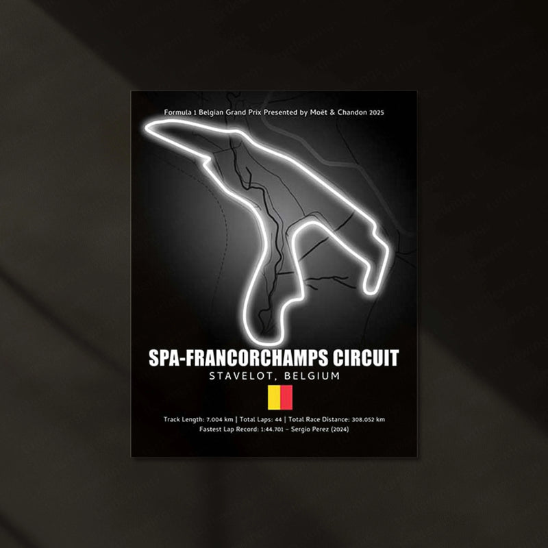 LED | 🏁 Spa-Francorchamps Circuit Neon LED Metal Poster – Legendary Belgium F1 Track Wall Art - TURTLEWINGS 