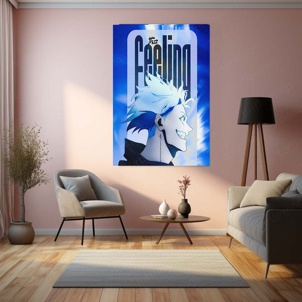 Anime Metal Poster | Satoru Gojo This Feeling Metal Poster | Jujutsu Kaisen Anime Wall Art | Blue Sorcerer Metal Print