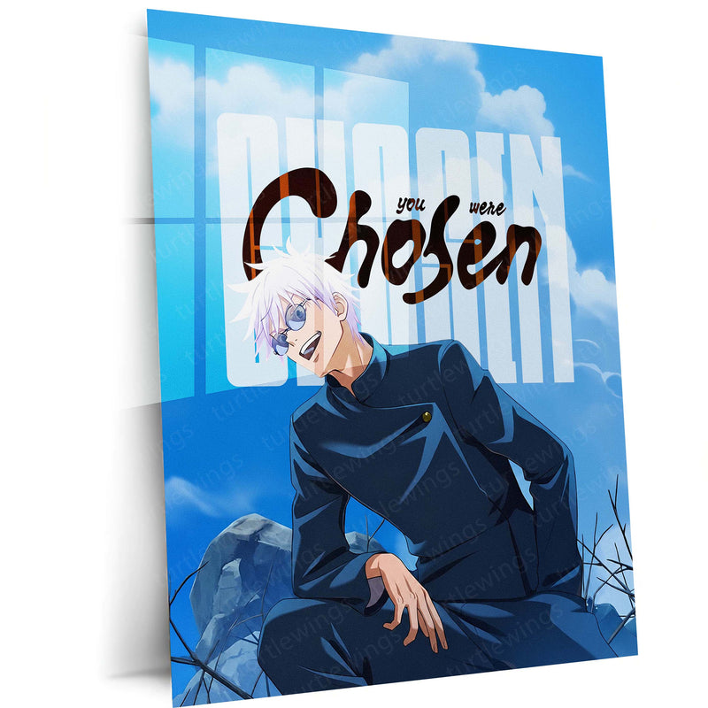 Anime Metal Poster | Satoru Gojo You Were Chosen Metal Poster | Jujutsu Kaisen Anime Wall Art | Blue Sorcerer Metal Print