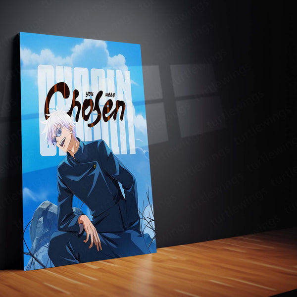 Anime Metal Poster | Satoru Gojo You Were Chosen Metal Poster | Jujutsu Kaisen Anime Wall Art | Blue Sorcerer Metal Print