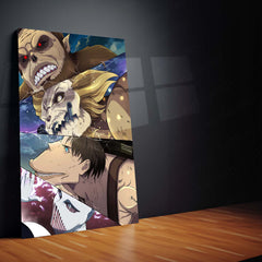Anime Metal Poster Set of 3 | Attack on Titan | Eren Yeager & Titans Triptych Wall Art | Anime Aluminum Metal Print