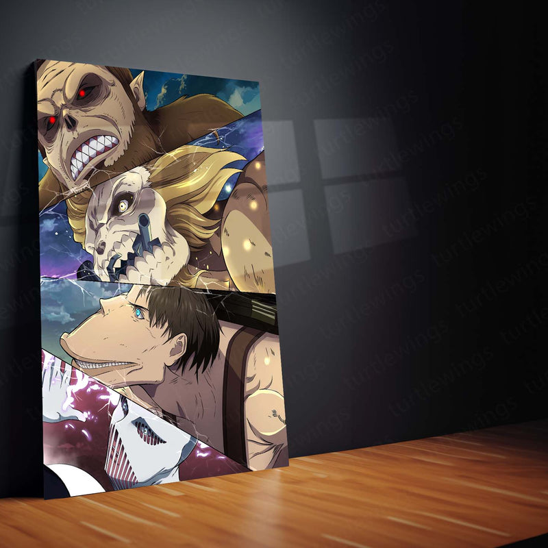 Anime Metal Poster Set of 3 | Attack on Titan | Eren Yeager & Titans Triptych Wall Art | Anime Aluminum Metal Print