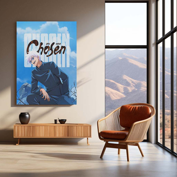 Anime Metal Poster | Satoru Gojo You Were Chosen Metal Poster | Jujutsu Kaisen Anime Wall Art | Blue Sorcerer Metal Print