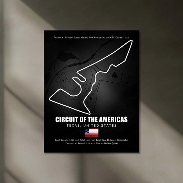 LED | 🇺🇸 Circuit of the Americas Neon LED Metal Poster – Glowing USA F1 Track Wall Art (COTA)