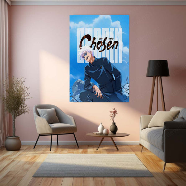 Anime Metal Poster | Satoru Gojo You Were Chosen Metal Poster | Jujutsu Kaisen Anime Wall Art | Blue Sorcerer Metal Print