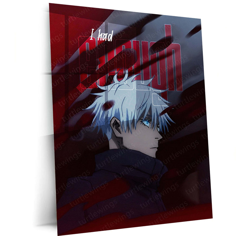 Anime Metal Poster | Satoru Gojo Red Shadow Metal Poster | Jujutsu Kaisen Anime Wall Art | Dark Cursed Energy Metal Print