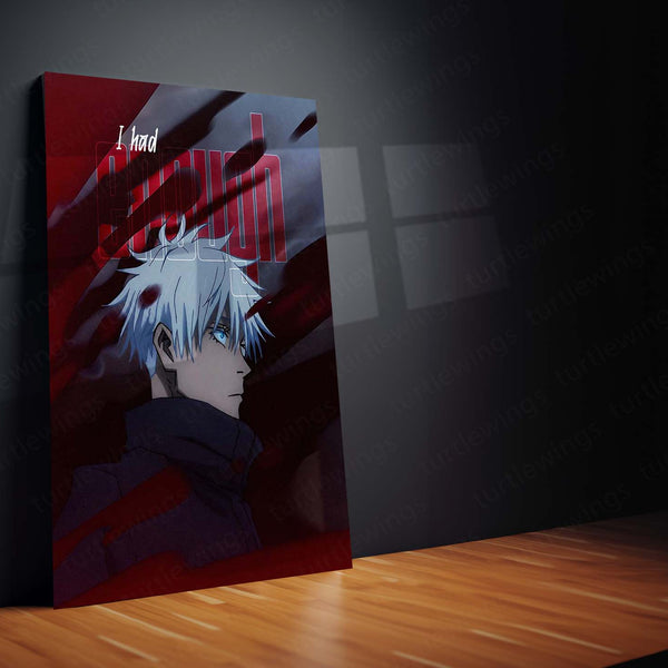 Anime Metal Poster | Satoru Gojo Red Shadow Metal Poster | Jujutsu Kaisen Anime Wall Art | Dark Cursed Energy Metal Print