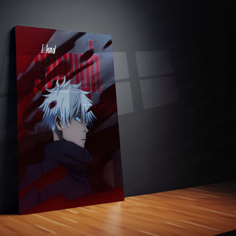 Anime Metal Poster | Satoru Gojo Red Shadow Metal Poster | Jujutsu Kaisen Anime Wall Art | Dark Cursed Energy Metal Print