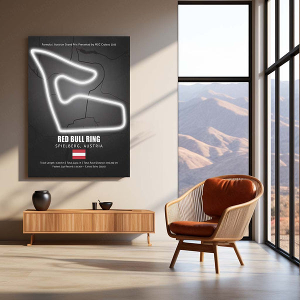 LED | Red Bull Ring Neon LED Metal Poster – Glowing Austria F1 Circuit Wall Art