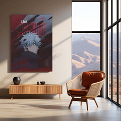 Anime Metal Poster | Satoru Gojo Red Shadow Metal Poster | Jujutsu Kaisen Anime Wall Art | Dark Cursed Energy Metal Print