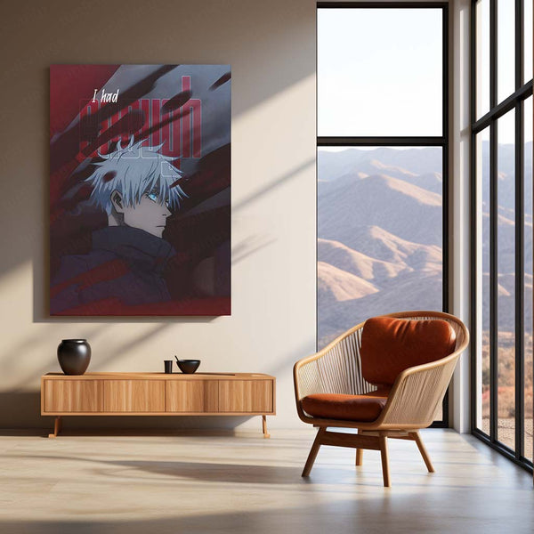 Anime Metal Poster | Satoru Gojo Red Shadow Metal Poster | Jujutsu Kaisen Anime Wall Art | Dark Cursed Energy Metal Print