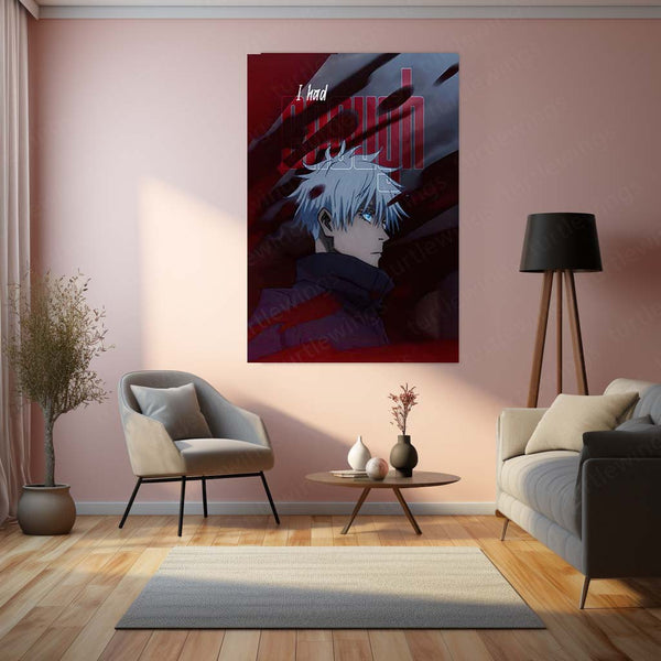 Anime Metal Poster | Satoru Gojo Red Shadow Metal Poster | Jujutsu Kaisen Anime Wall Art | Dark Cursed Energy Metal Print