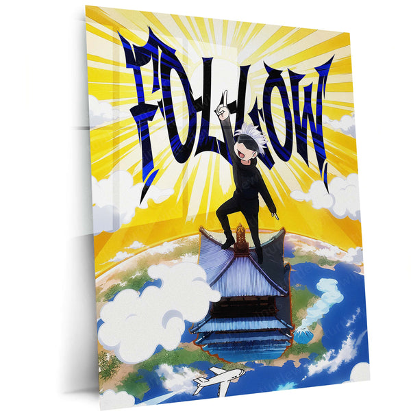 Anime Metal Poster | Satoru Gojo Above All Metal Poster | Jujutsu Kaisen Anime Wall Art | Yellow Sky Motivational Metal Print