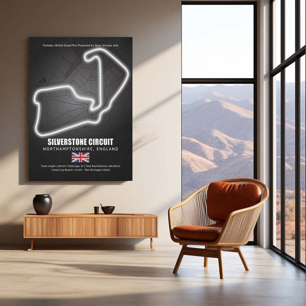 LED | 🇬🇧 Silverstone Circuit Neon LED Metal Poster – Glowing Home of British F1 Wall Art