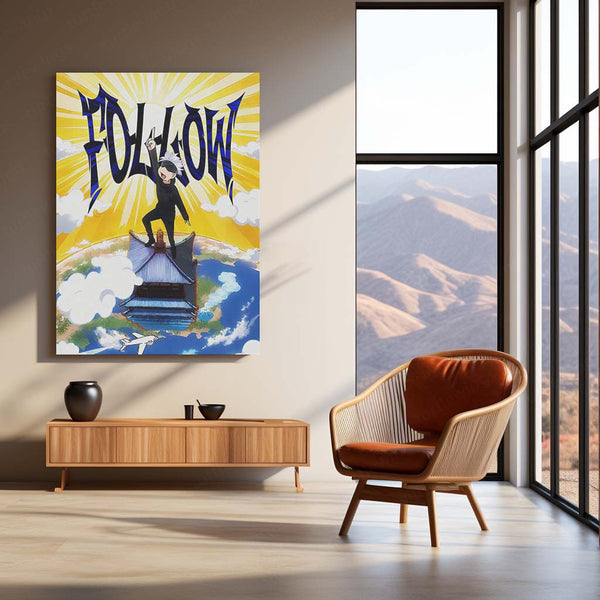 Anime Metal Poster | Satoru Gojo Above All Metal Poster | Jujutsu Kaisen Anime Wall Art | Yellow Sky Motivational Metal Print