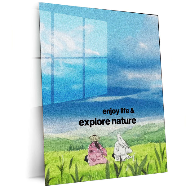 Quote Metal Poster | Jushiro Ukitake & Shunsui Kyoraku - “Enjoy Life & Explore Nature” Quote Metal Frame Wall Art | Minimal Anime Aesthetic Landscape Poster - TURTLEWINGS 