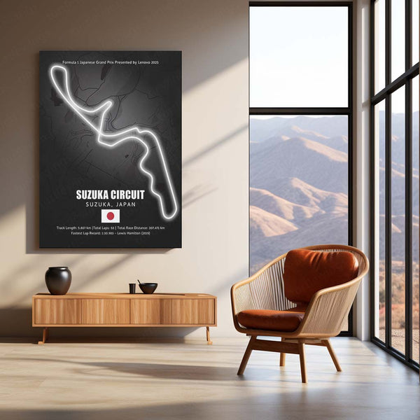 LED | 🇯🇵 Suzuka Circuit Neon LED Metal Poster – Glowing Japanese F1 Track Wall Art