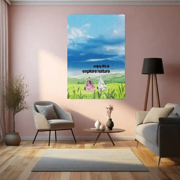 Quote Metal Poster | Jushiro Ukitake & Shunsui Kyoraku - “Enjoy Life & Explore Nature” Quote Metal Frame Wall Art | Minimal Anime Aesthetic Landscape Poster - TURTLEWINGS 
