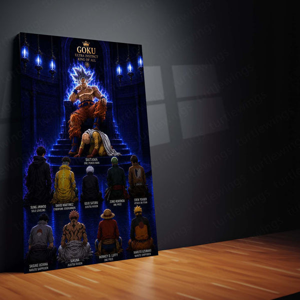 Anime Metal Poster | Goku Ultra Instinct King of All Metal Poster | Anime Legends Crossover Wall Art | Ultimate Warriors