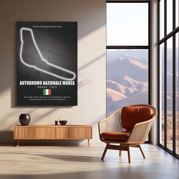 LED | 🇮🇹 Monza Circuit Neon LED Metal Poster – Glowing Temple of Speed Wall Art (Italy F1 Track)