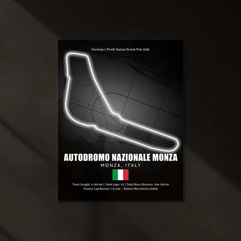 LED | 🇮🇹 Monza Circuit Neon LED Metal Poster – Glowing Temple of Speed Wall Art (Italy F1 Track) - TURTLEWINGS 