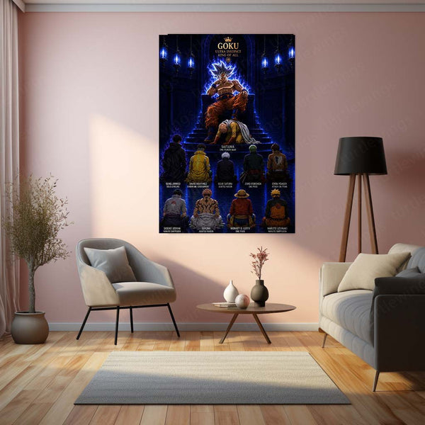 Anime Metal Poster | Goku Ultra Instinct King of All Metal Poster | Anime Legends Crossover Wall Art | Ultimate Warriors