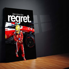 Lewis Hamilton Ferrari Metal Poster | Risk Is Better Than Regret Formula Racing Wall Art | Red Motorsport Metal Print