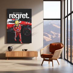 Lewis Hamilton Ferrari Metal Poster | Risk Is Better Than Regret Formula Racing Wall Art | Red Motorsport Metal Print