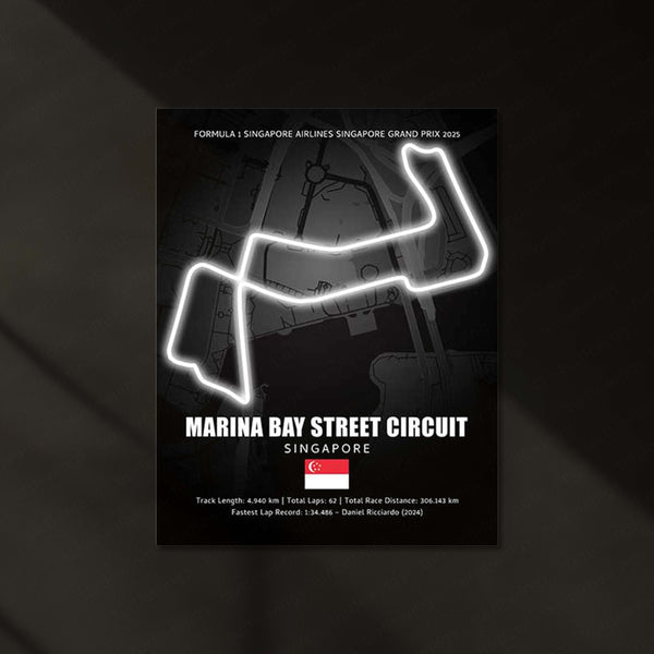 LED | 🌃 Marina Bay Street Circuit Neon LED Metal Poster – Singapore Night Race Glowing Wall Art