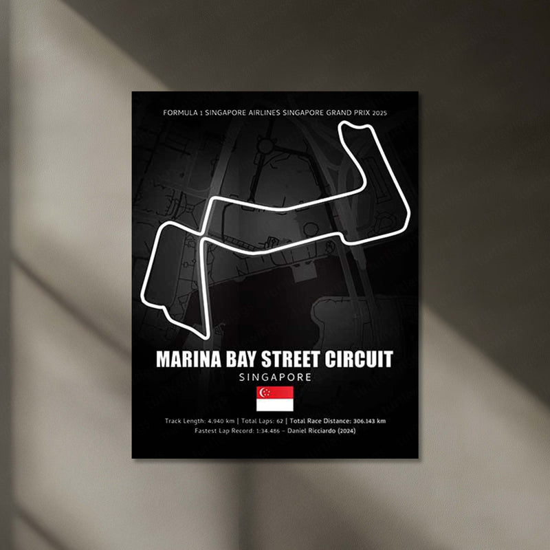 LED | 🌃 Marina Bay Street Circuit Neon LED Metal Poster – Singapore Night Race Glowing Wall Art