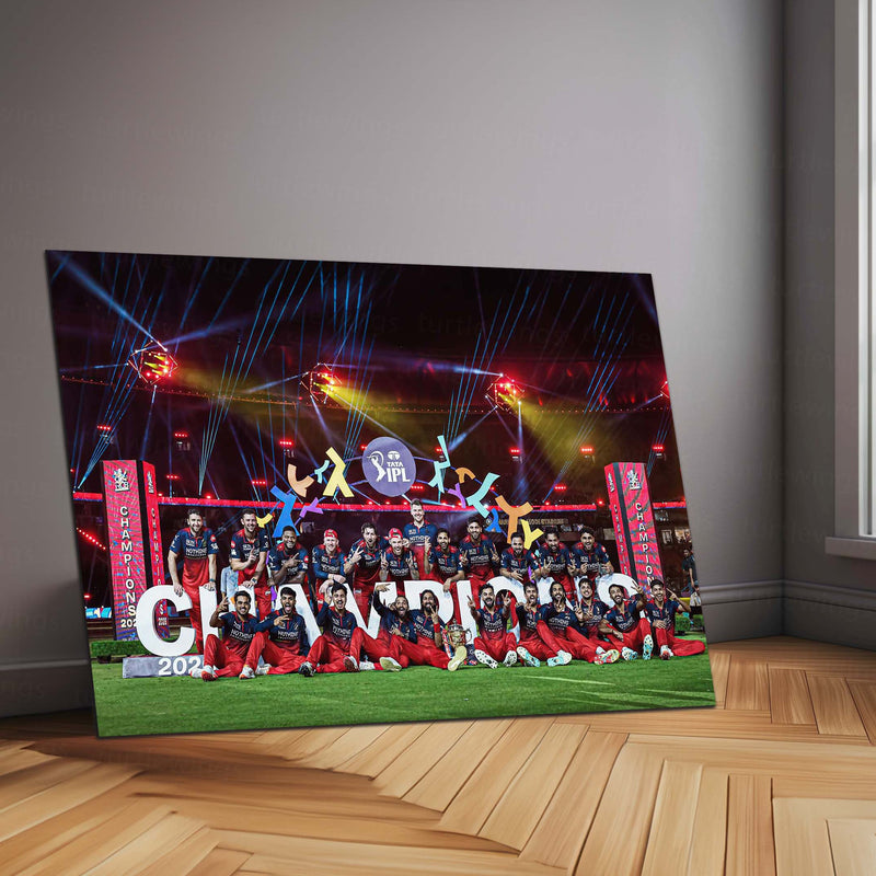 RCB Champion Celebration Metal Poster | IPL 2026 Trophy Winning Cricket Wall Art for Fans 02