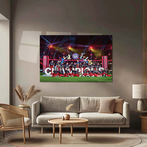 RCB Champion Celebration Metal Poster | IPL 2026 Trophy Winning Cricket Wall Art for Fans 02