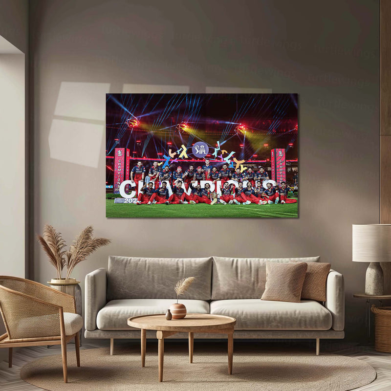 RCB Champion Celebration Metal Poster | IPL 2026 Trophy Winning Cricket Wall Art for Fans 02