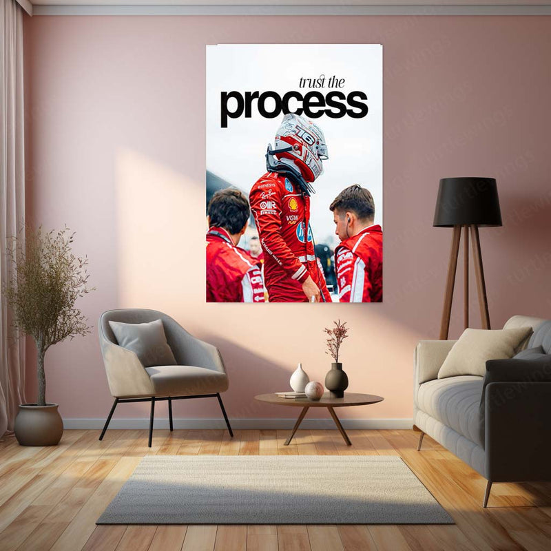 Charles Leclerc Ferrari Metal Poster | Trust The Process Formula Racing Wall Art | Red Motorsport Metal Print – product image