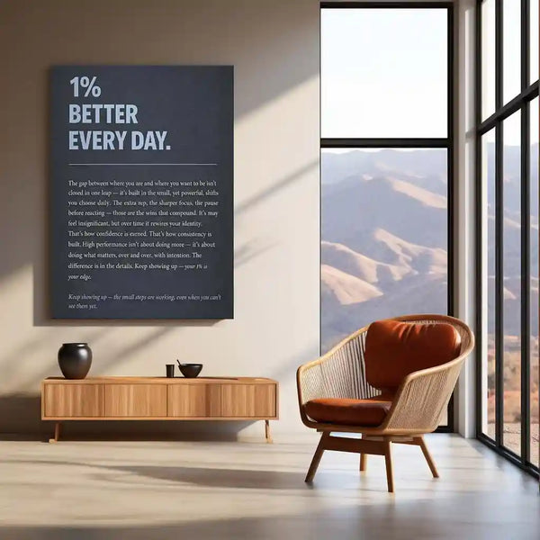 Quote Metal Poster | 1% Better Every Day – Motivational Growth Wall Art | Self Improvement | Inspirational Discipline Metal Frame - TURTLEWINGS 