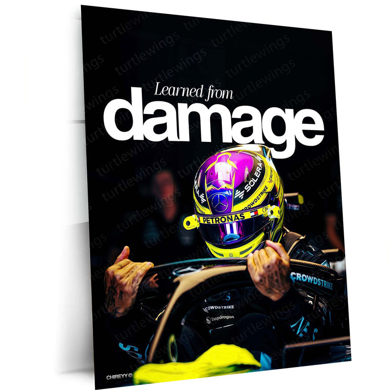 Lewis Hamilton Learned From Damage Metal Poster | Formula Racing Motivational Wall Art | Mercedes Motorsport Metal Print