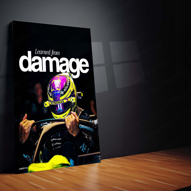 Lewis Hamilton Learned From Damage Metal Poster | Formula Racing Motivational Wall Art | Mercedes Motorsport Metal Print