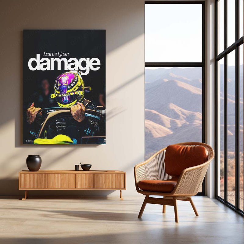 Lewis Hamilton Learned From Damage Metal Poster | Formula Racing Motivational Wall Art | Mercedes Motorsport Metal Print