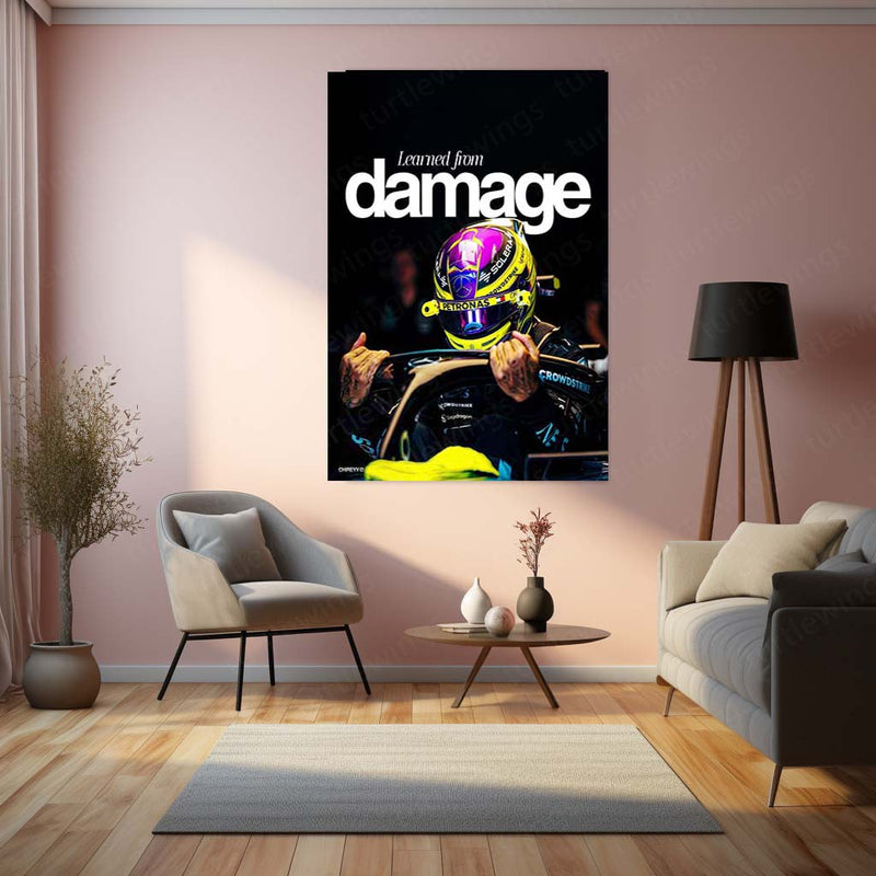 Lewis Hamilton Learned From Damage Metal Poster | Formula Racing Motivational Wall Art | Mercedes Motorsport Metal Print