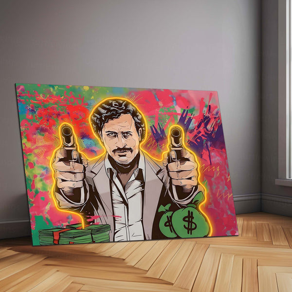 Pablo Escobar Neon LED Metal Frame | Narcos Inspired Money Power Wall Art | Gangster Icon Poster