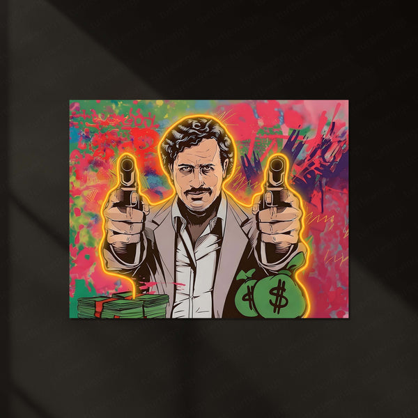 Pablo Escobar Neon LED Metal Frame | Narcos Inspired Money Power Wall Art | Gangster Icon Poster