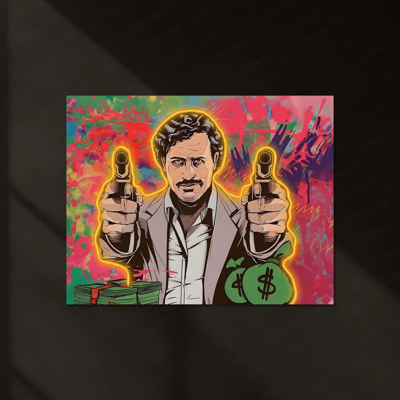Pablo Escobar Neon LED Metal Frame | Narcos Inspired Money Power Wall Art | Gangster Icon Poster - TURTLEWINGS 