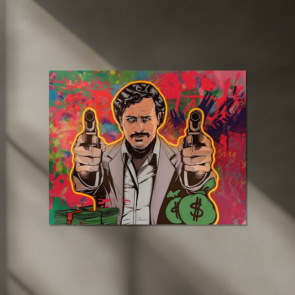 Pablo Escobar Neon LED Metal Frame | Narcos Inspired Money Power Wall Art | Gangster Icon Poster
