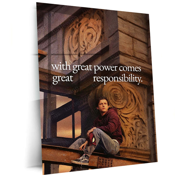 Spider-Man Great Power Great Responsibility Metal Poster | Peter Parker Motivational Wall Art | Superhero Cinematic Metal