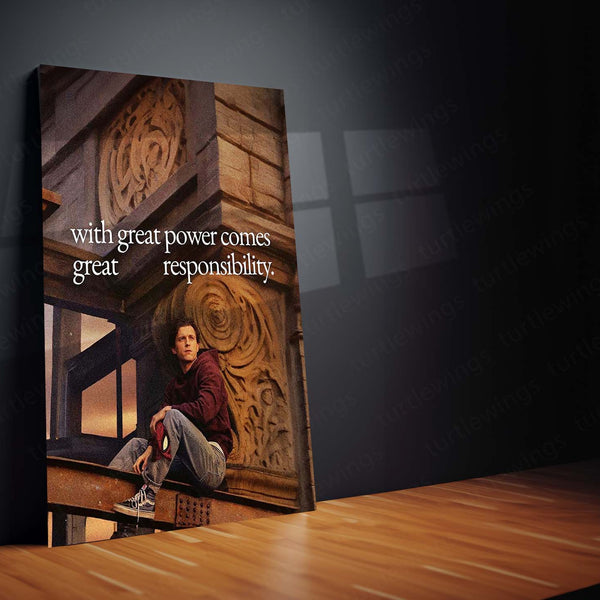 Spider-Man Great Power Great Responsibility Metal Poster | Peter Parker Motivational Wall Art | Superhero Cinematic Metal