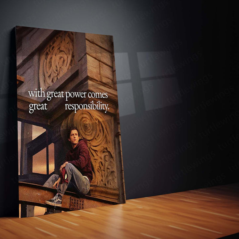 Spider-Man Great Power Great Responsibility Metal Poster | Peter Parker Motivational Wall Art | Superhero Cinematic Metal