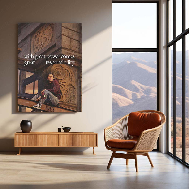 Spider-Man Great Power Great Responsibility Metal Poster | Peter Parker Motivational Wall Art | Superhero Cinematic Metal
