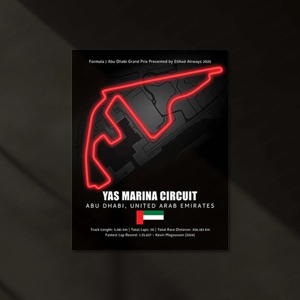 LED | 🏁 Yas Marina Circuit Neon LED Metal Poster – Glowing Abu Dhabi F1 Track Wall Art