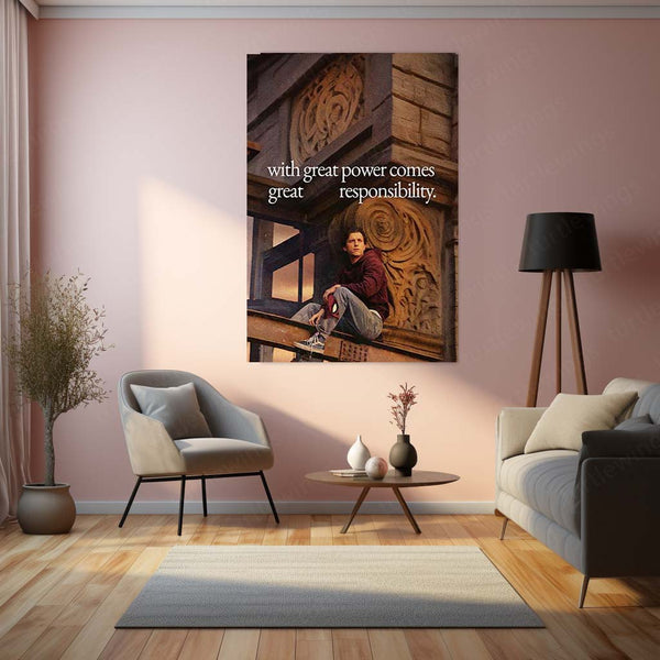 Spider-Man Great Power Great Responsibility Metal Poster | Peter Parker Motivational Wall Art | Superhero Cinematic Metal